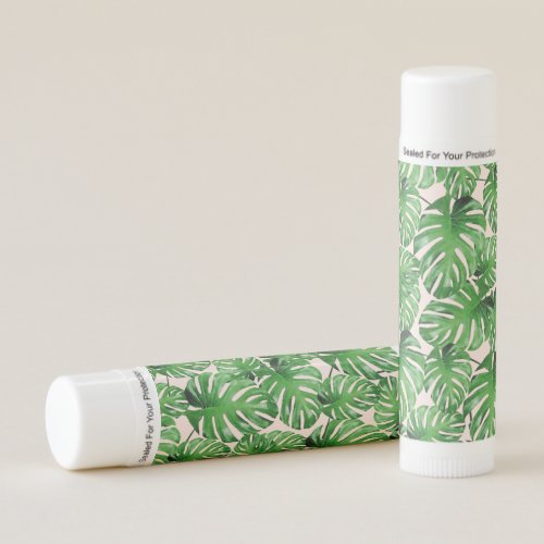 Watercolor Tropical Monstera Leaves Pattern Pink Lip Balm