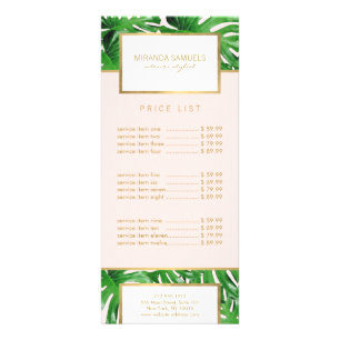 Watercolor Tropical Monstera Leaves Pattern Pink Rack Card