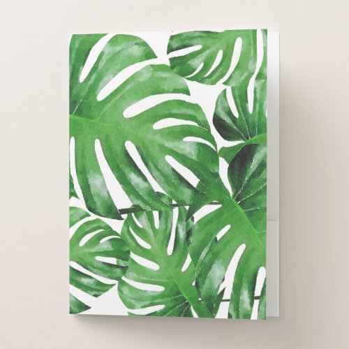 Watercolor Tropical Monstera Leaves Pattern Pocket Folder