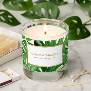 Watercolor Tropical Monstera Leaves Pattern Scented Candle