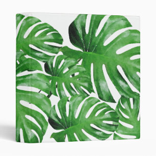 Watercolor Tropical Monstera Leaves Patterned Binder