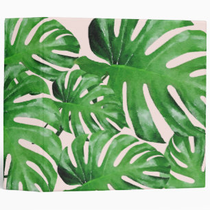 Watercolor Tropical Monstera Leaves Patterned Pink Binder