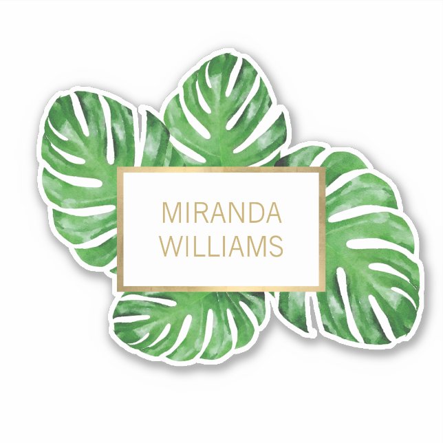 Watercolor Tropical Monstera Leaves Sticker (Front)