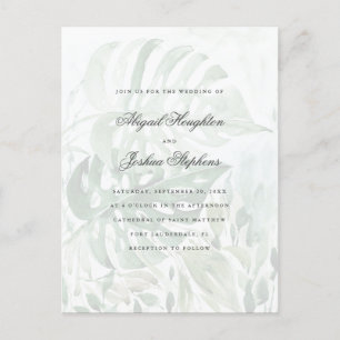 Watercolor Tropical Monstera Leaves Summer Wedding Invitation Postcard