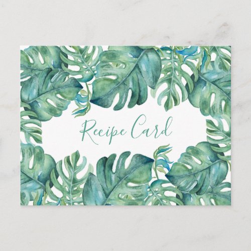 Watercolor Tropical Monstera Palm Leaf Recipe Card