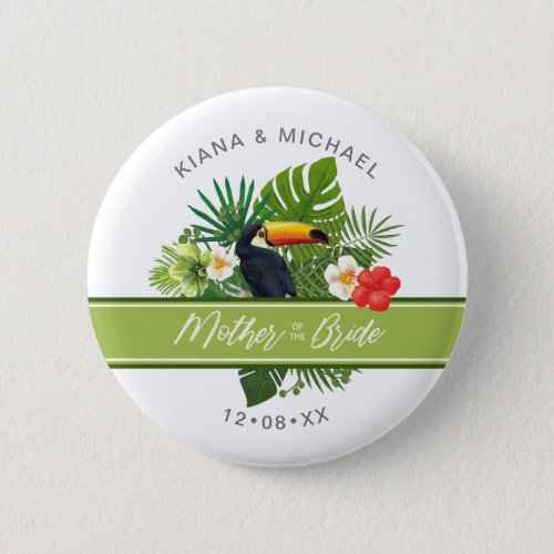 Watercolor Tropical Mother of Bride Green ID577 Button
