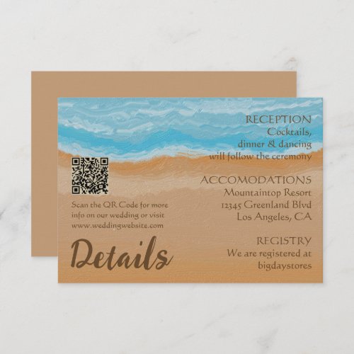 Watercolor Tropical Ocean Beach QR Code Wedding  Enclosure Card