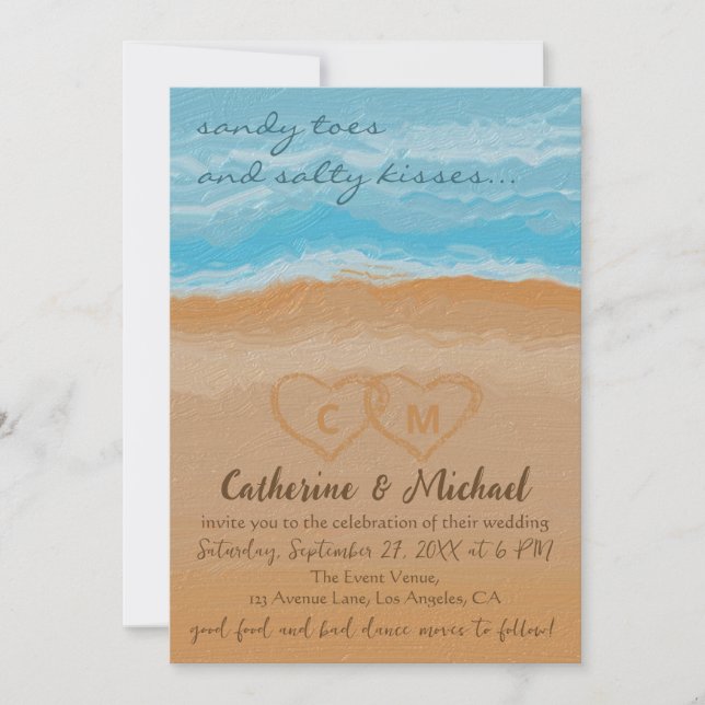 Watercolor Tropical Ocean Beach QR Code Wedding  Invitation (Front)