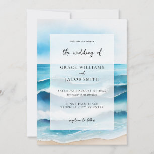 Watercolor Tropical Ocean Beach Wedding Invitation
