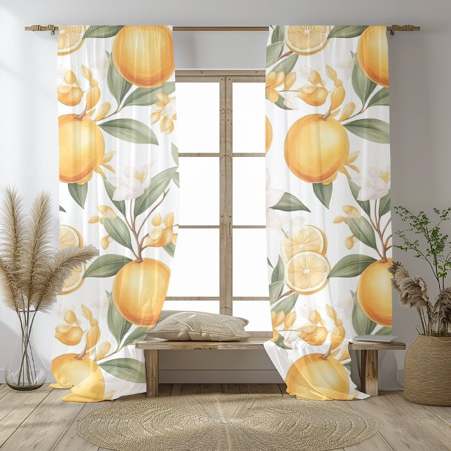 Watercolor Tropical Orange Pattern  Sheer Curtains (Creator Uploaded)