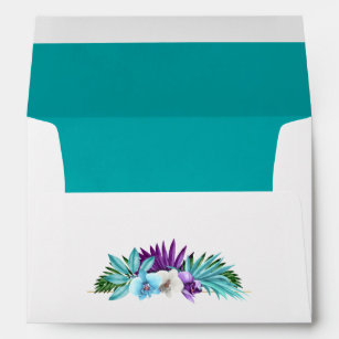 Watercolor Tropical Orchids Beach Wedding Envelope