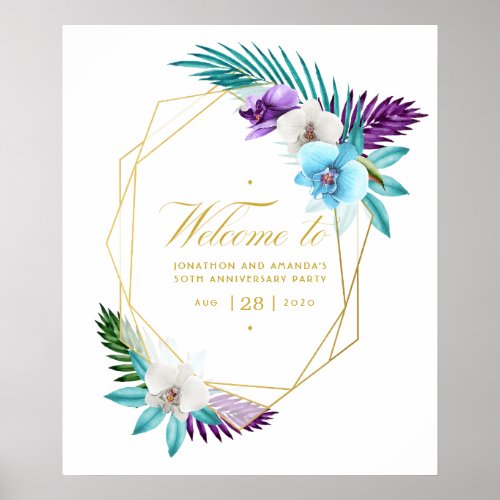 Watercolor Tropical Orchids Geometric Anni Welcome Poster