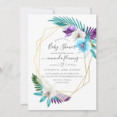 Watercolor Tropical Orchids Geometric Baby Shower Invitation (Front)