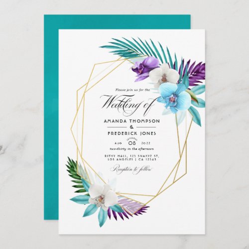 Watercolor Tropical Orchids Geometric Wedding Invi Invitation