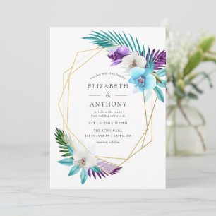 Watercolor Tropical Orchids Geometric Wedding Invitation