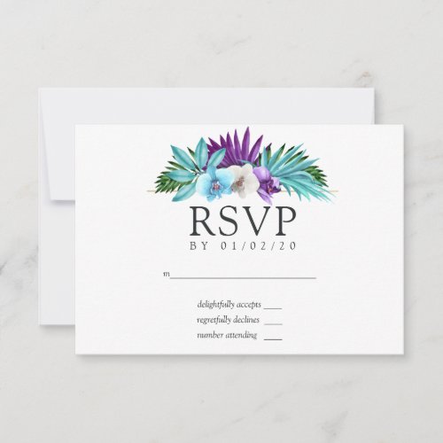 Watercolor Tropical Orchids Geometric Wedding RSVP Card