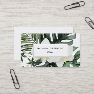 Watercolor Tropical Orchids Monstera Greenery Business Card