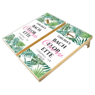 Watercolor Tropical Palm Bachelorette Weekend Cornhole Set