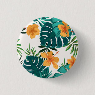 Watercolor Tropical Palm,Hawaiian Hibiskus  Button