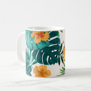 Watercolor Tropical Palm,Hawaiian Hibiskus Coffee Mug