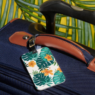 Watercolor Tropical Palm,Hawaiian Hibiskus  Luggage Tag