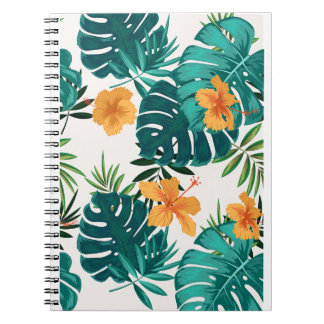 Watercolor Tropical Palm,Hawaiian Hibiskus Notebook