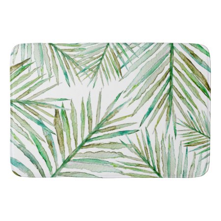 Watercolor Tropical Palm Leaf Bath Mat