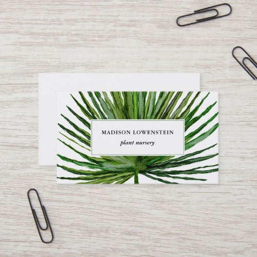 Watercolor Tropical Palm Leaf Botanical  Business Card