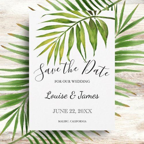 Watercolor Tropical Palm Leaf Botanical Wedding Save The Date