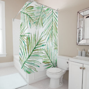 Watercolor Tropical Palm Leaf Shower Curtain