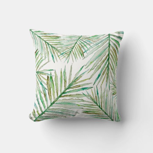 Watercolor Tropical Palm Leaf Throw Pillow