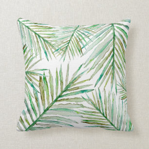 Watercolor Tropical Palm Leaf Throw Pillow
