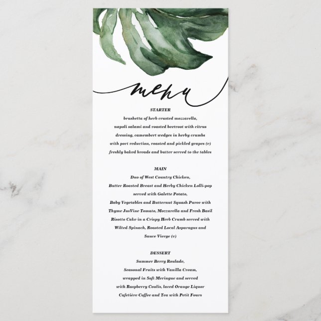 Watercolor tropical palm leaf wedding announcement (Front)