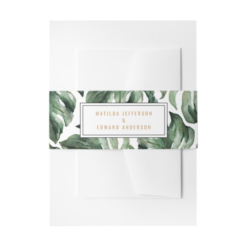 Watercolor tropical palm leaf wedding invitation belly band
