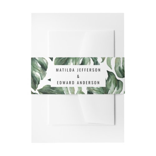 Watercolor tropical palm leaf wedding invitation belly band