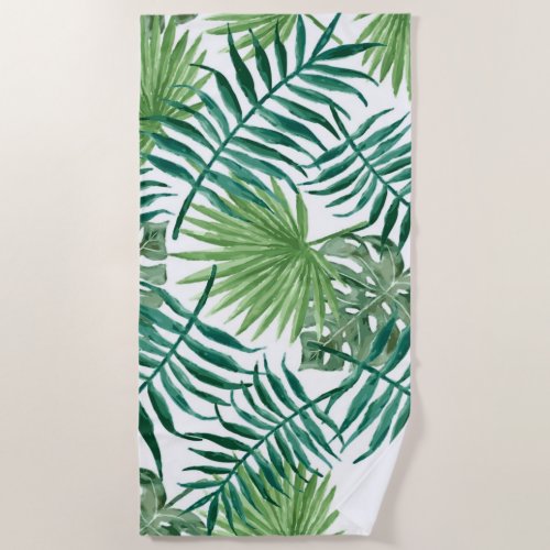 Watercolor Tropical Palm Leaf Weekend Beach Towel