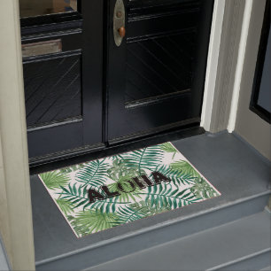 Watercolor Tropical Palm Leaves Aloha Door Mat