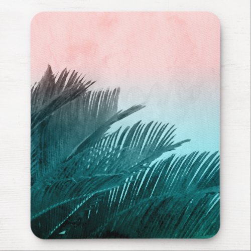 Watercolor Tropical Palm Leaves Art Mouse Pad