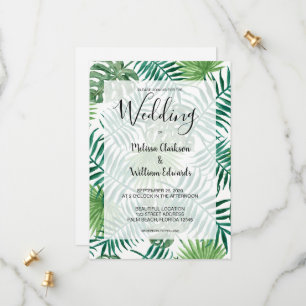 Watercolor tropical palm leaves Beach wedding Save The Date