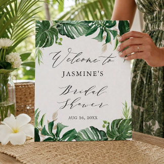 Watercolor Tropical Palm Leaves Bridal Shower Sign