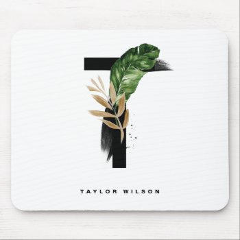 Watercolor Tropical Palm Leaves Letter T Monogram Mouse Pad by KeikoPrints at Zazzle