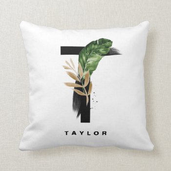 Watercolor Tropical Palm Leaves Letter T Monogram Throw Pillow by KeikoPrints at Zazzle