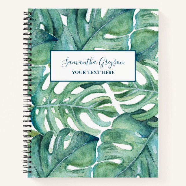 Watercolor Tropical Palm Leaves Personalized Notebook (Front)
