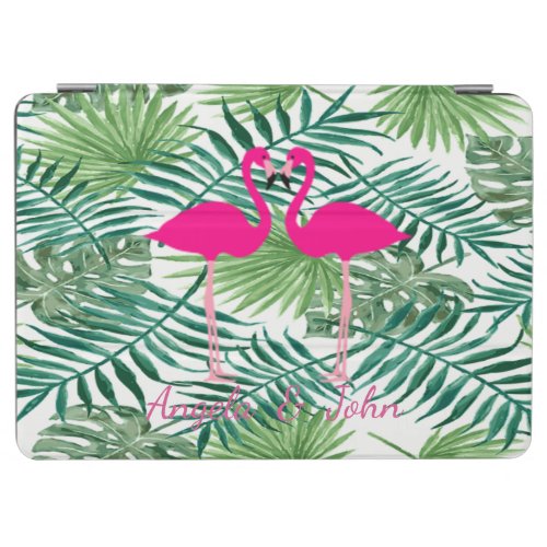 Watercolor Tropical Palm LeavesPink Flamingos iPad Air Cover