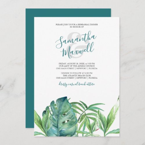 Watercolor Tropical Palm Leaves Rehearsal Dinner