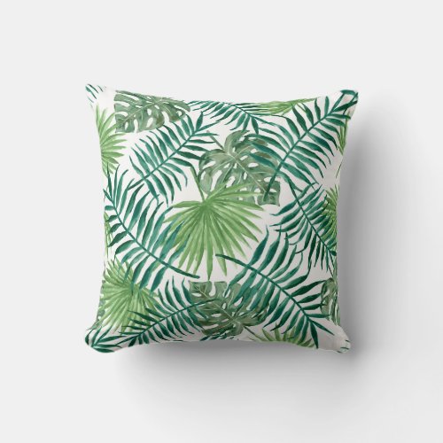 Watercolor Tropical Palm Leaves Throw Pillow