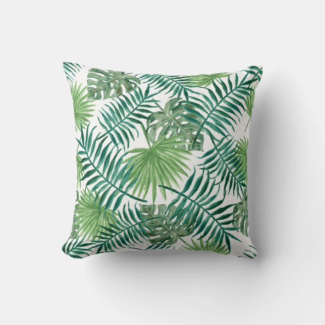 Watercolor Tropical Palm Leaves Throw Pillow (Front)