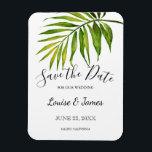 Watercolor Tropical Palm Save the Date Wedding Magnet<br><div class="desc">Tropical,  botanical wedding Save the Date magnet that features a watercolor green palm tree leaf and elegant calligraphy accents. Personalize with your names,  wedding date and location.</div>