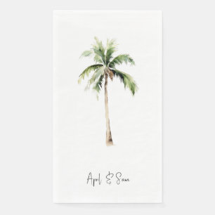 Watercolor Tropical Palm Script Names Wedding Paper Guest Towels