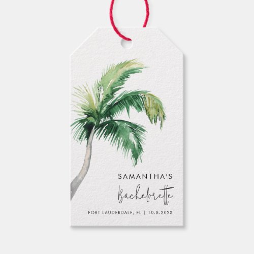 Watercolor Tropical Palm Tree Bachelorette Party Gift Tags